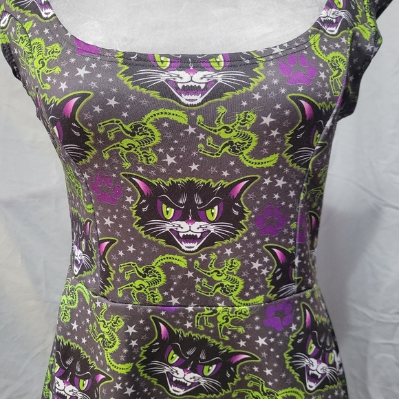 Kreepsville 666 Kattitude Marilyn Spooky Cat Retro Halloween Dress - Picture 3 of 9